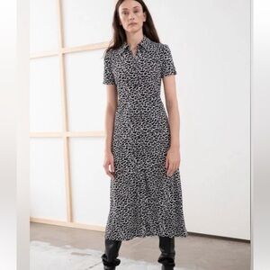 & Other Stories White Black Printed Button Down Midi Dress US 2